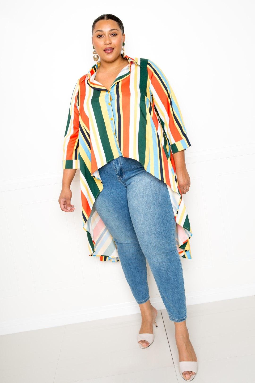 Striped Hi Low Shirt - Leur Beau Monde Boutique