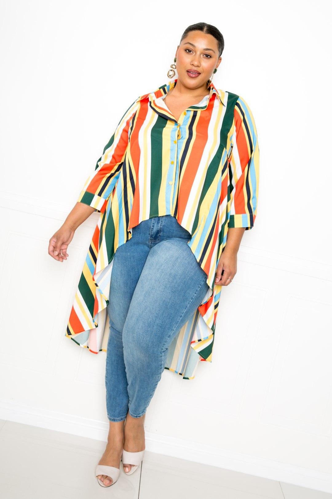 Striped Hi Low Shirt - Leur Beau Monde Boutique