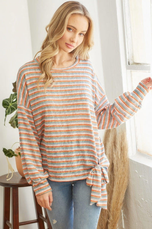 Striped Self Tie Longsleeve Top - Leur Beau Monde Boutique