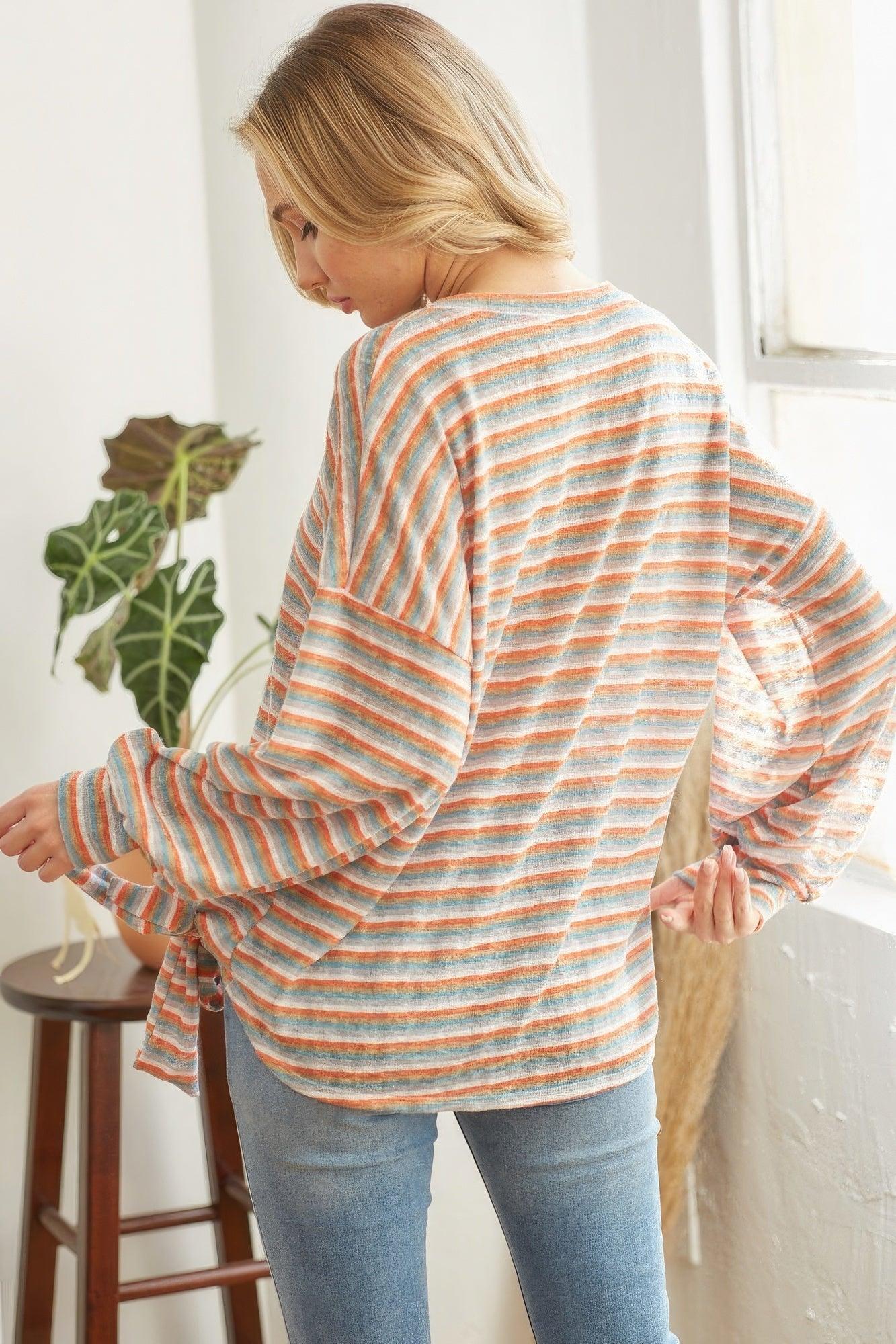 Striped Self Tie Longsleeve Top - Leur Beau Monde Boutique