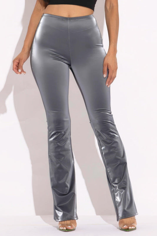 Velvet Pu Flared Pants - Leur Beau Monde Boutique