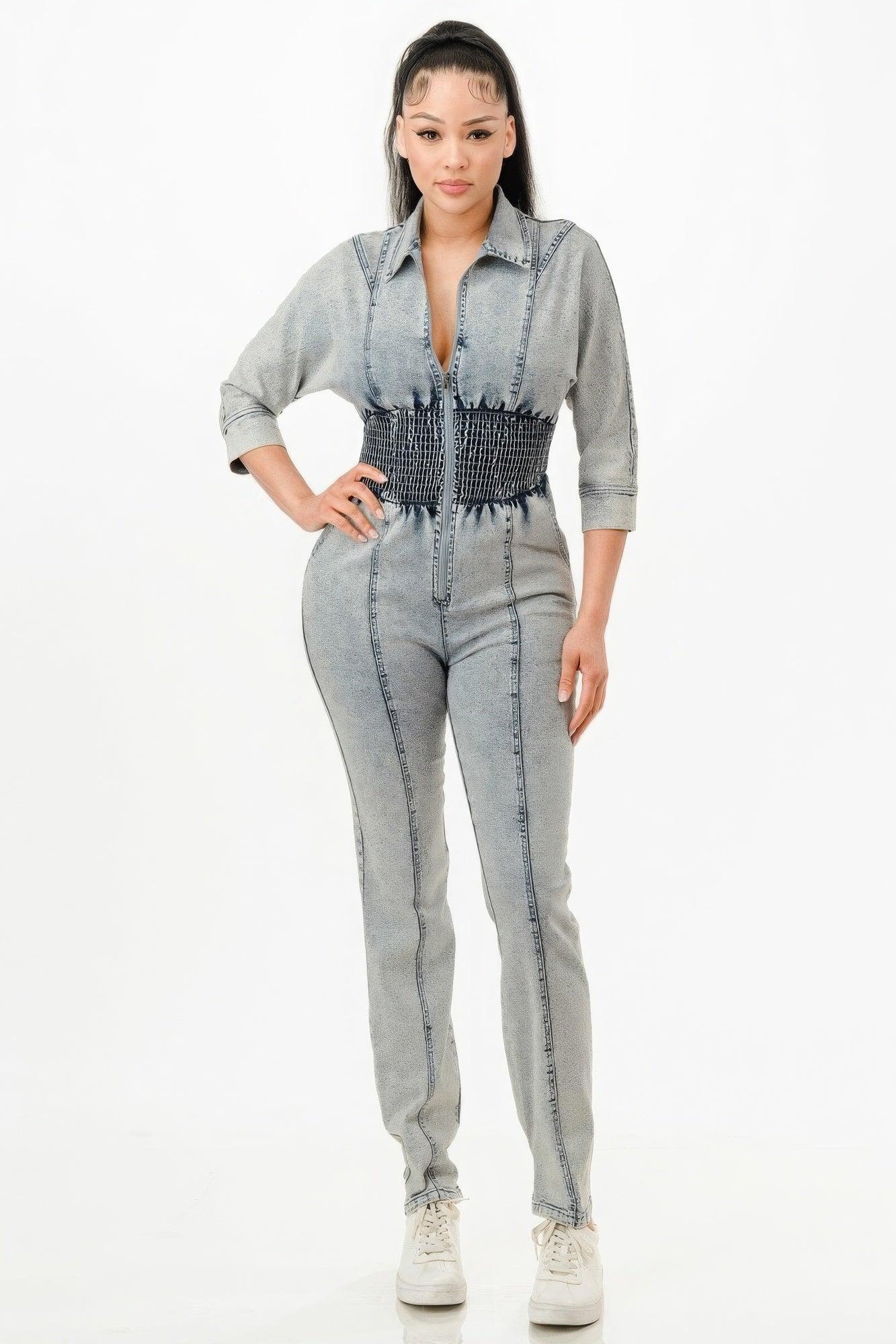 Washed Denim Jumpsuit - Leur Beau Monde Boutique