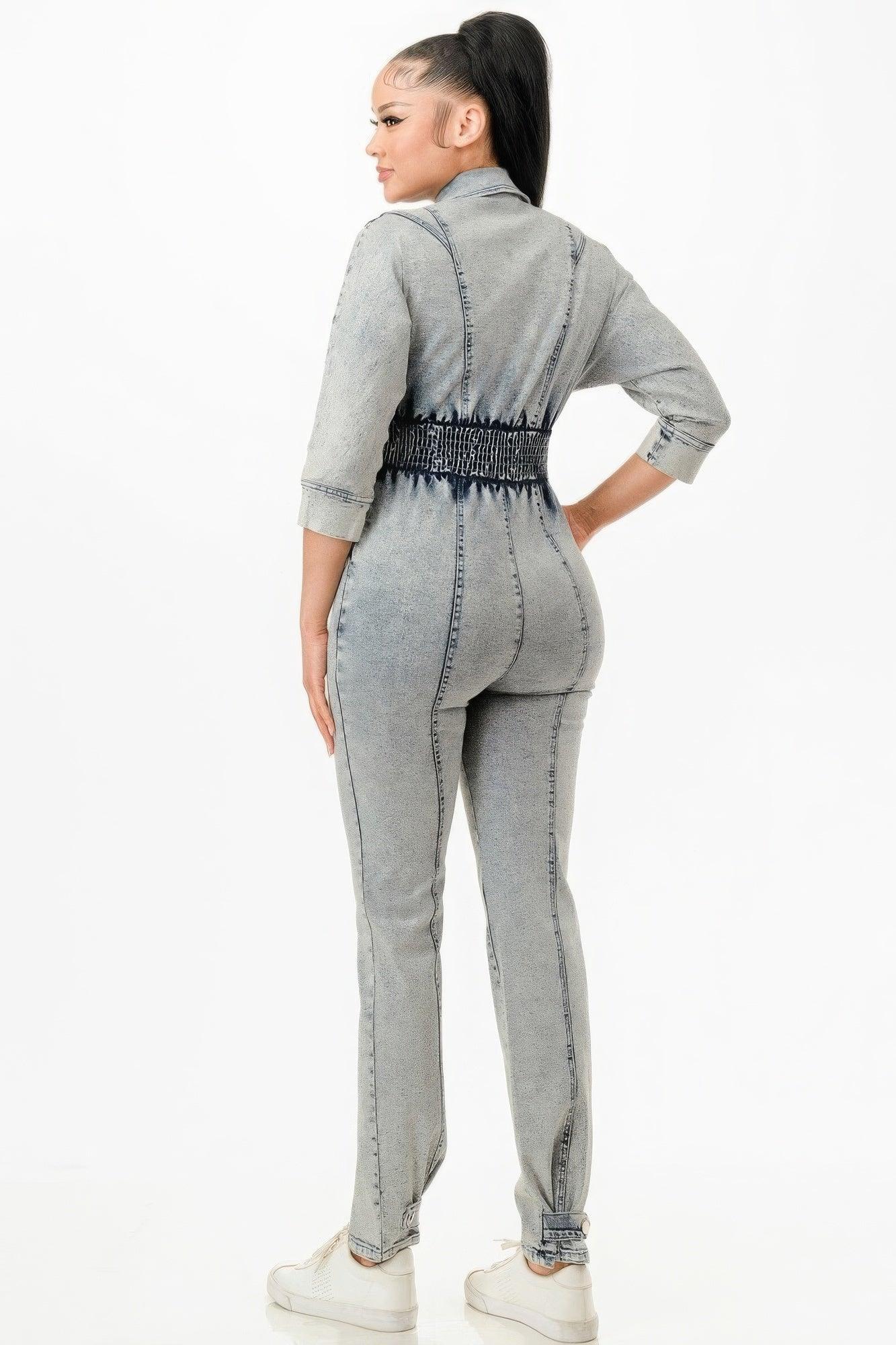 Washed Denim Jumpsuit - Leur Beau Monde Boutique