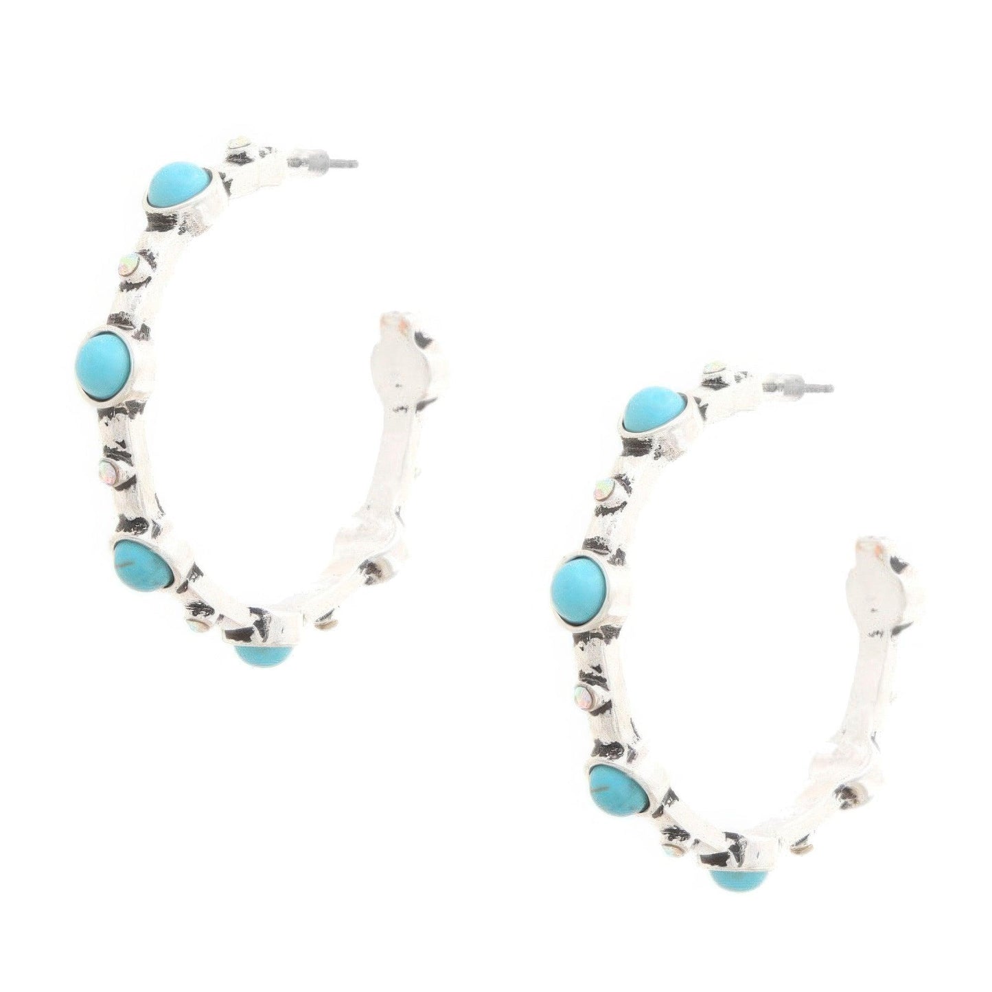 Western Turquoise Bead Open Hoop Earring - Leur Beau Monde Boutique