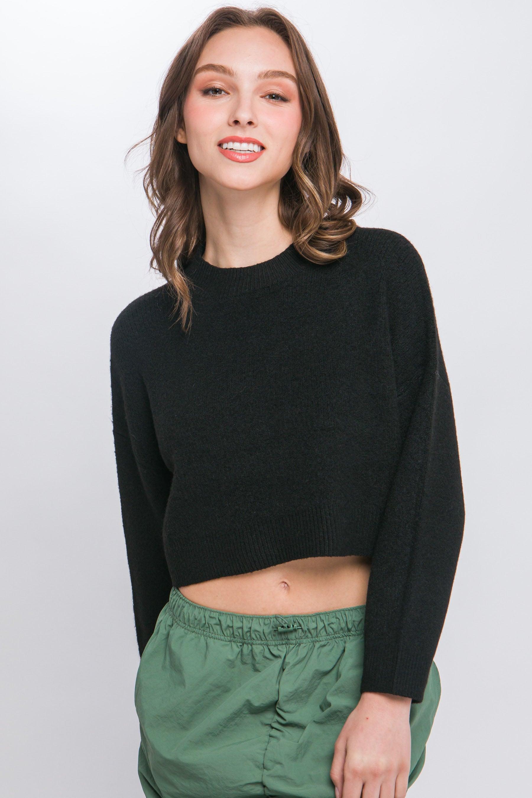 Wool Blend Cropped Sweater Top - Leur Beau Monde Boutique