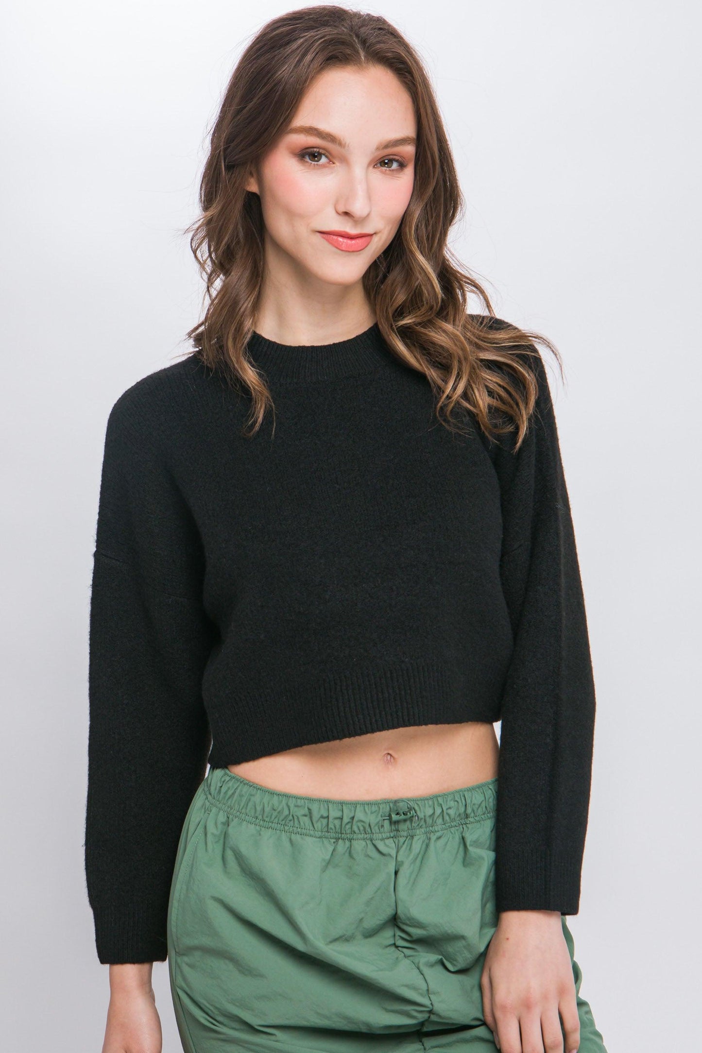 Wool Blend Cropped Sweater Top - Leur Beau Monde Boutique