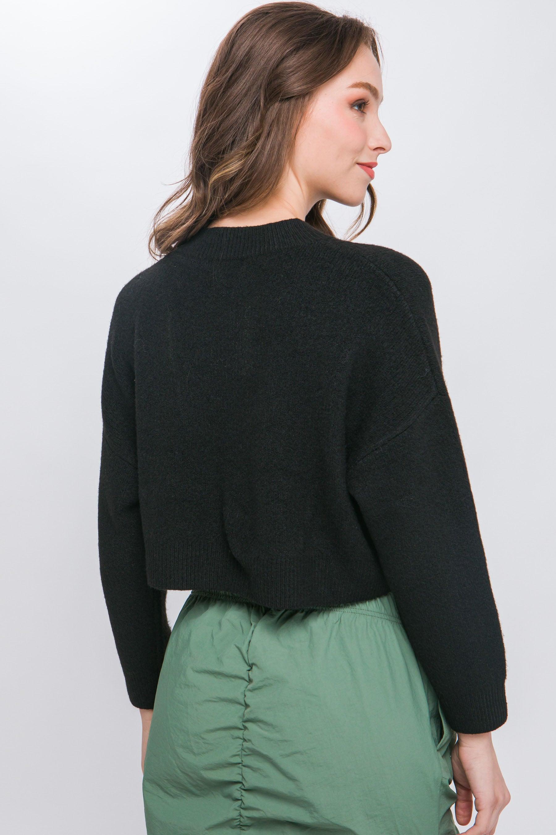 Wool Blend Cropped Sweater Top - Leur Beau Monde Boutique