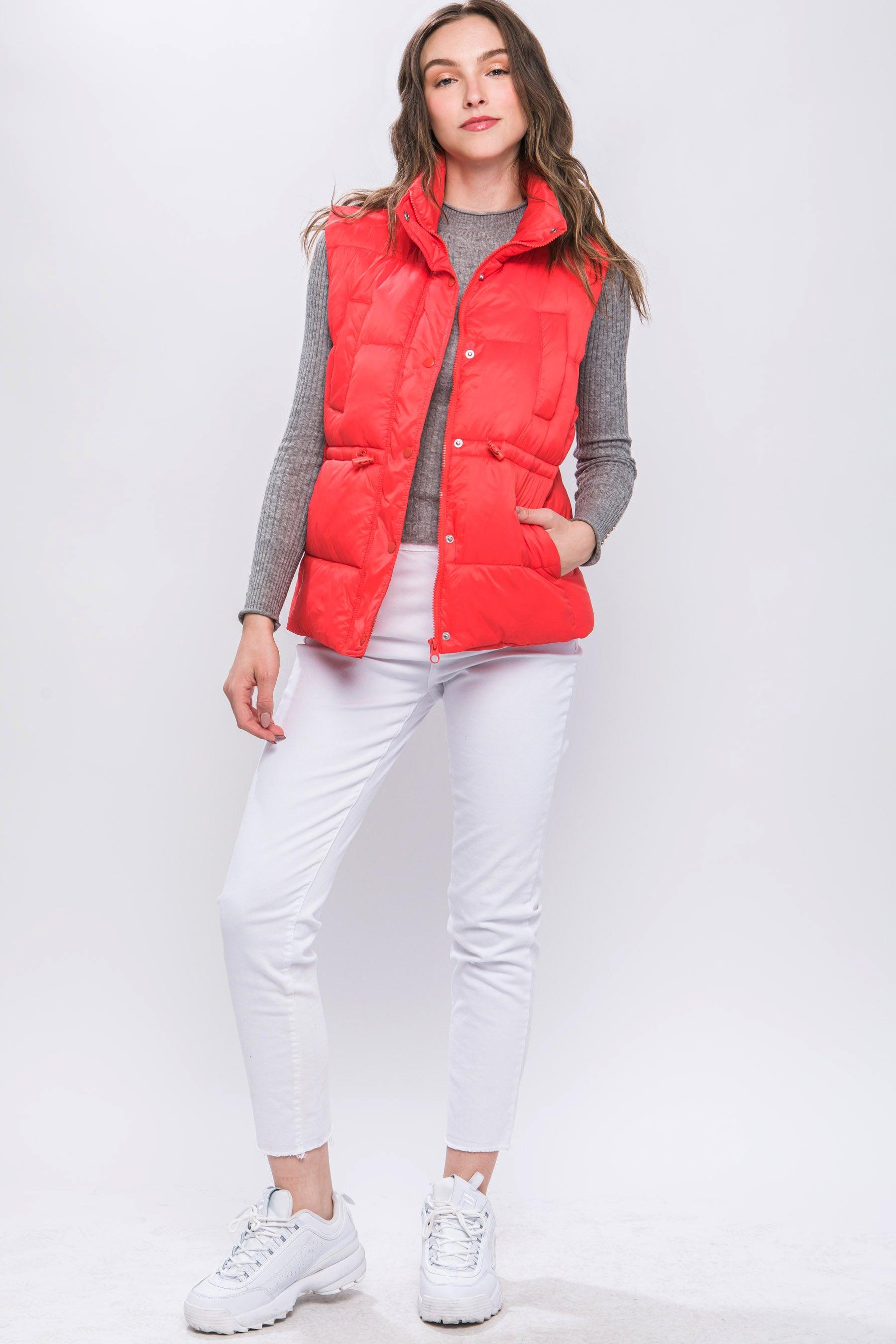 Zip Up Button Puffer Vest With Waist Toggles - Leur Beau Monde Boutique