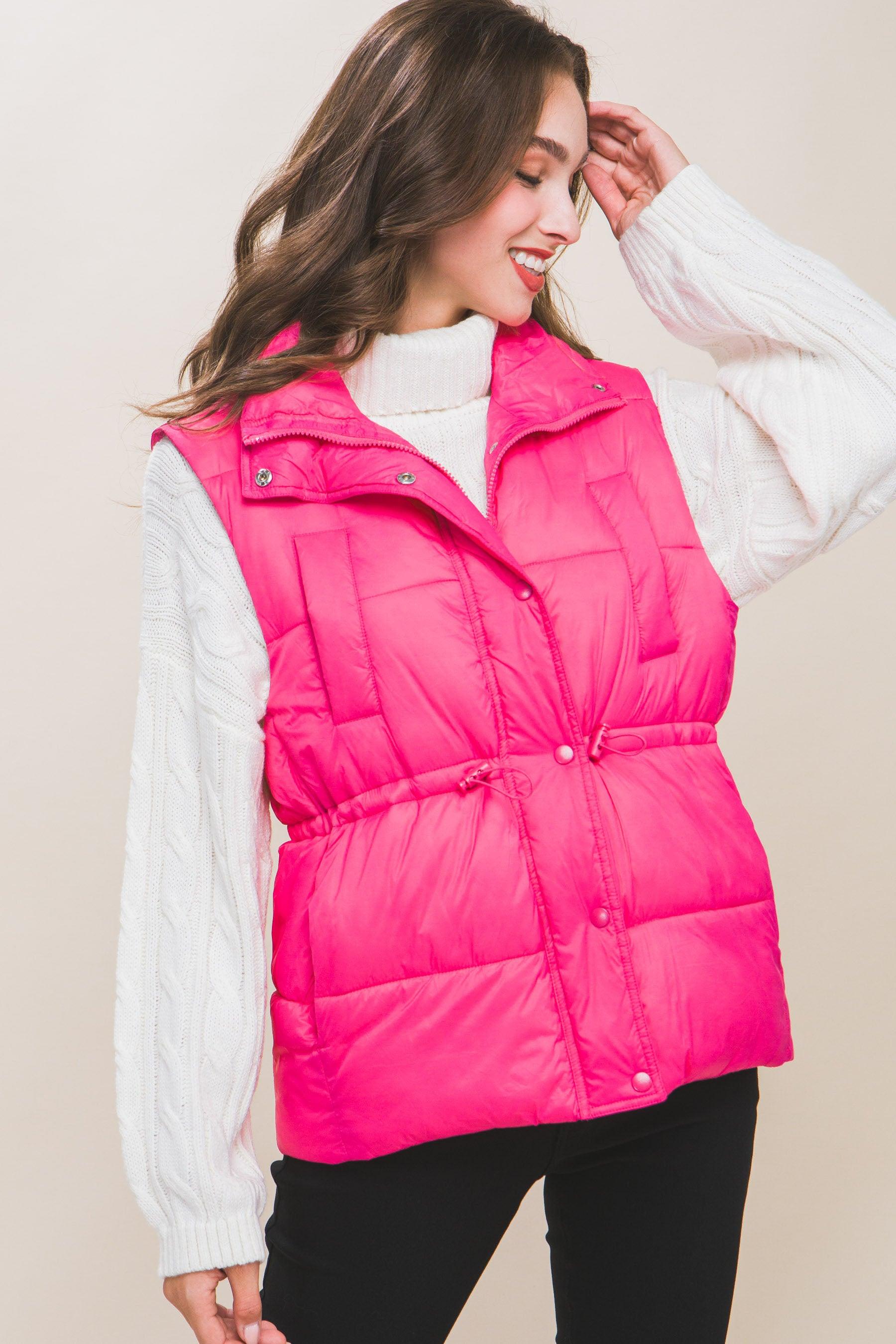 Zip Up Button Puffer Vest With Waist Toggles - Leur Beau Monde Boutique